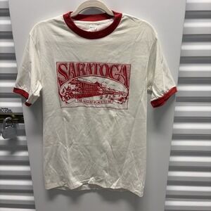 Vintage 70s/80s Ringer T-Shirt Size Large Saratoga Newyork Horse racing